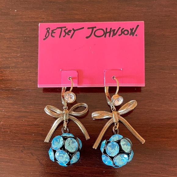 Betsey Johnson Turquoise Crystal Bow Earrings - Picture 3 of 5